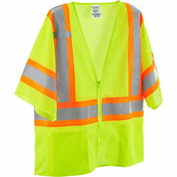 Global Industrial Class 3 Hi-Vis Safety Vest, 4 Pockets, Two-Tone, Mesh, Lime, L/XL 641640LL